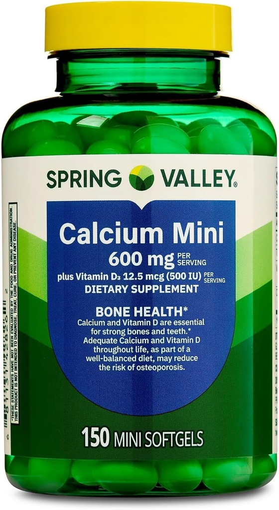 Calciumtilskud med vitamin D3- 600 mg Calcium til knoglerelateret, 150 Mini Softgel, Essential Calcium og D3- vitamin