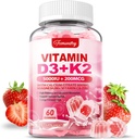 Vitamin D3 K2 supplement til voksne - Vitamin D3 5000 IE + K2 200 mcg - VIT D3 K2 gummier med calcium 600mg Magnesium Zink & C-vitamin til kvinder Mænd - Understøtter B0ne, Muscle immun