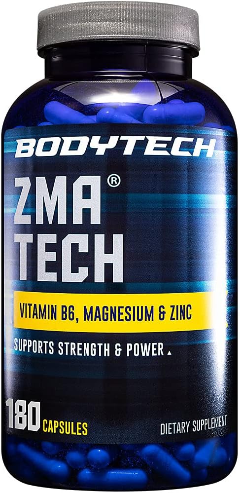 BODYTECH ZMA- Premium Zink, Magnesium og B6-vitamin supplement til støtte Forbedret muskel Inddrivelse, forbedret søvnkvalitet, og optimal immunforsvar, øger muskelstyrke (180 kapsler)