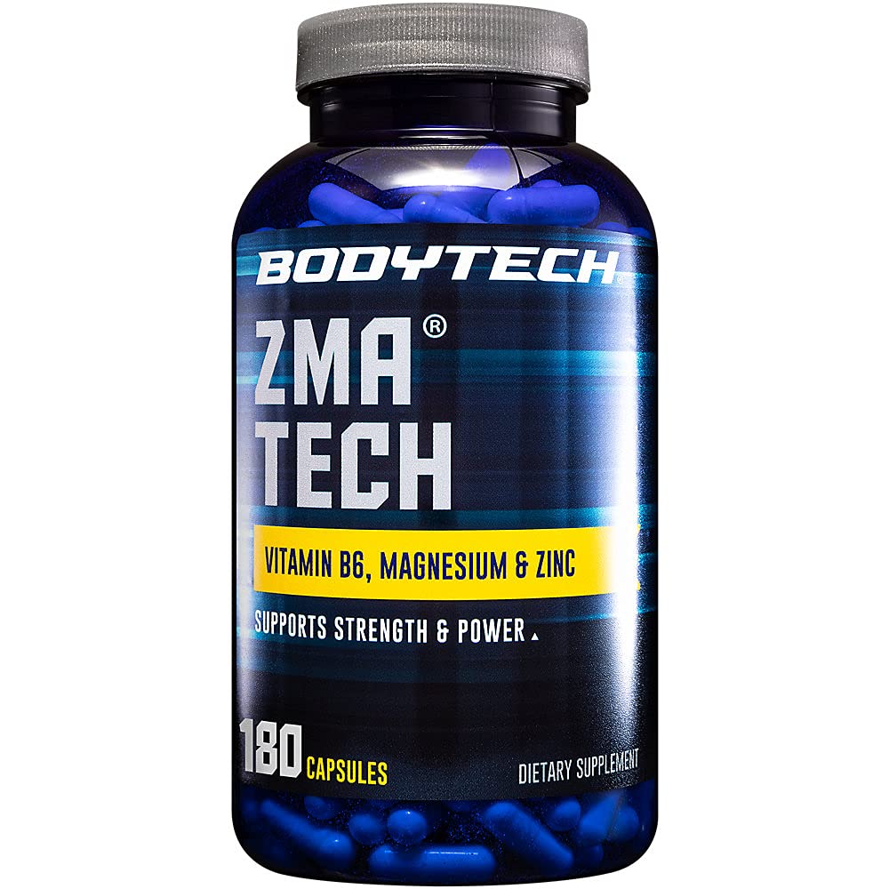 BODYTECH ZMA- Premium Zink, Magnesium og B6-vitamin supplement til støtte Forbedret muskel Inddrivelse, forbedret søvnkvalitet, og optimal immunforsvar, øger muskelstyrke (180 kapsler)