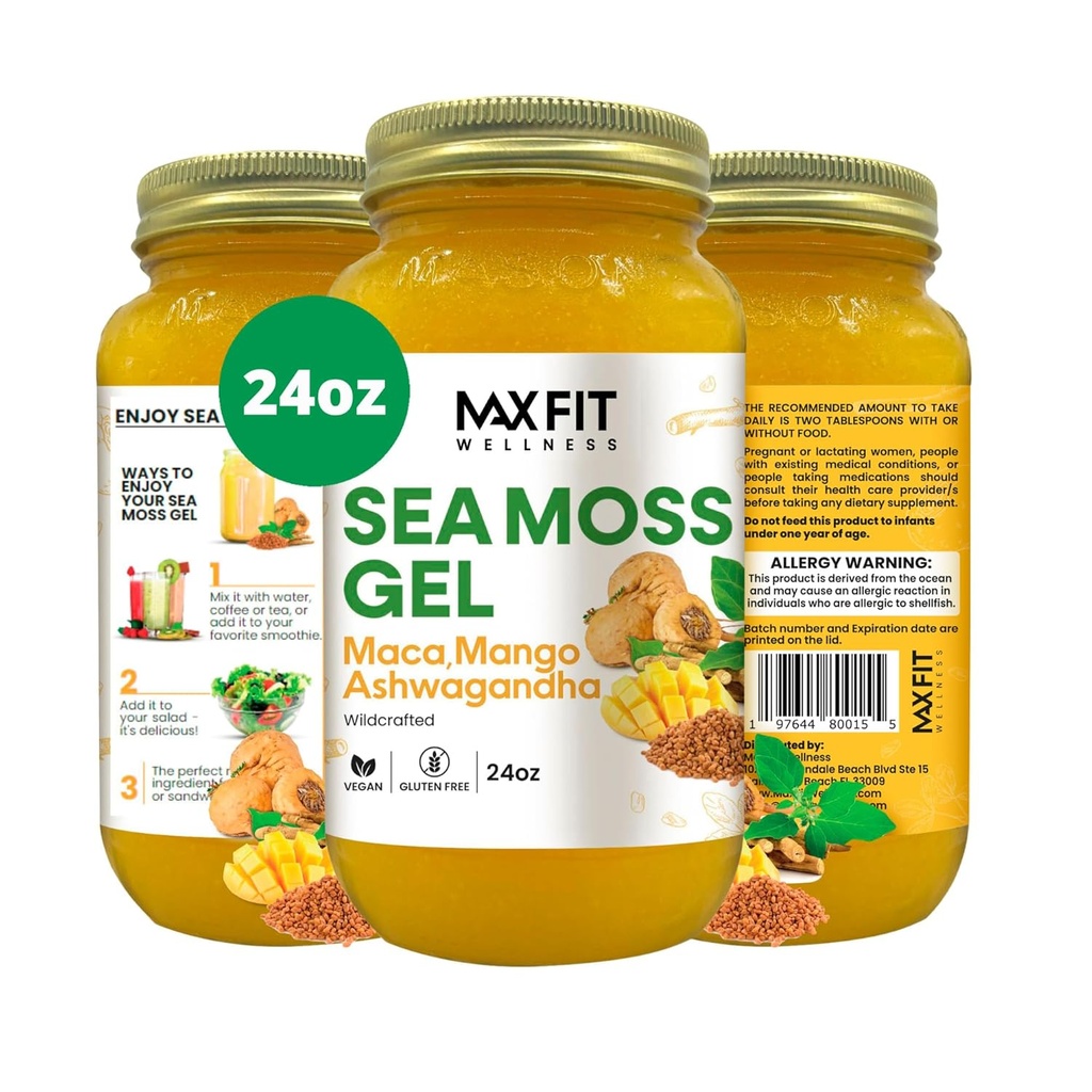 MAX FIT Sea Moss Gel Maca Ashwagandha 24oz Wildсrafted Gold Sea Moss Gel fra Saint Lucia