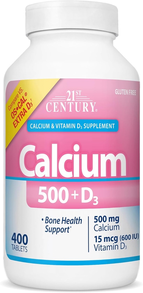 21. århundrede Vitaminer Calcium 500 Plus Ekstra D kapsler, 400 Greve