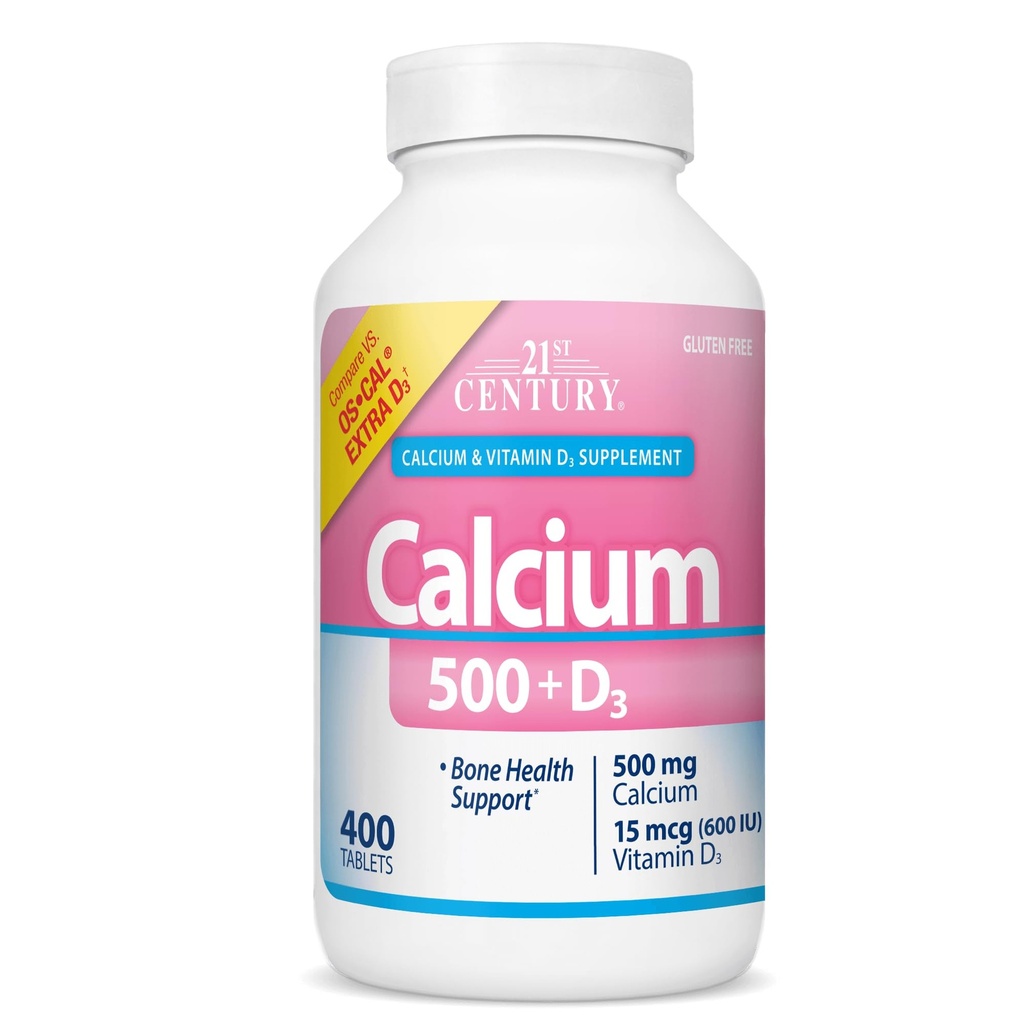 21. århundrede Vitaminer Calcium 500 Plus Ekstra D kapsler, 400 Greve