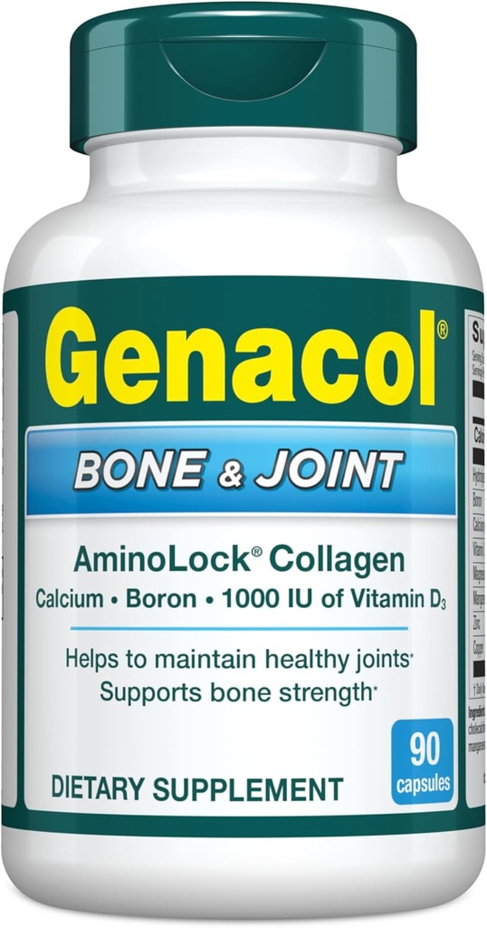 Genacol Bone & Joint - Calcium, vitamin D3, bor & ultra-hydrolyseret kollagen, sundhedstillæg, understøtter Knoglestyrke, 90 kapsler (30-dages forsyning)