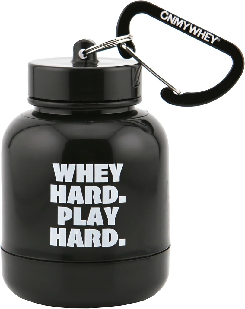 ONMYWHEY - Protein Powder & Supplement tragt Keychain, Portable To- Go Container til The Gym, Træning, Fitness, & Rejser - TSA Godkendt, Whey Hard Play Hard