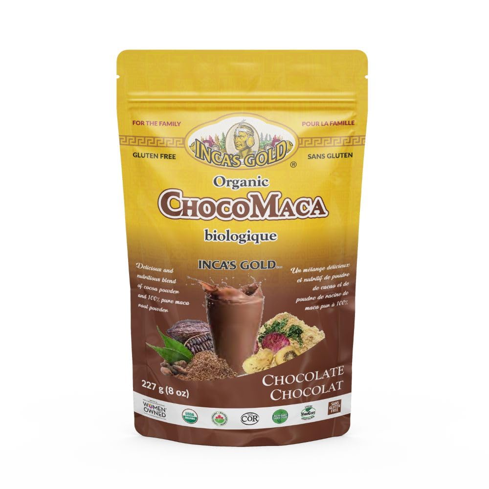INCA 'S GOLD Organic Cocoa & Maca Powder, 227g, Lækker og næringsrig Adaptogen Superfood Blend, Glutenfri, Kosher, Non- GMO