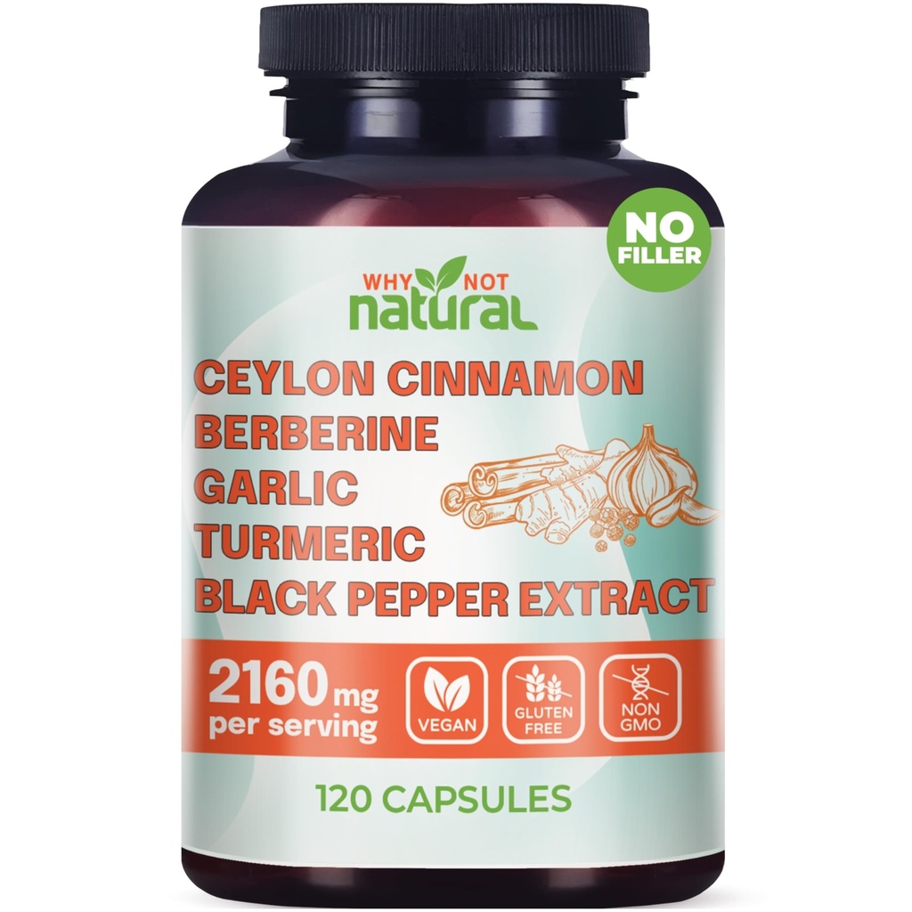5-in-1 Økologiske Ceylon kanel kapsler med berberine, hvidløg, gurkemeje, sort peber ekstrakt piller
