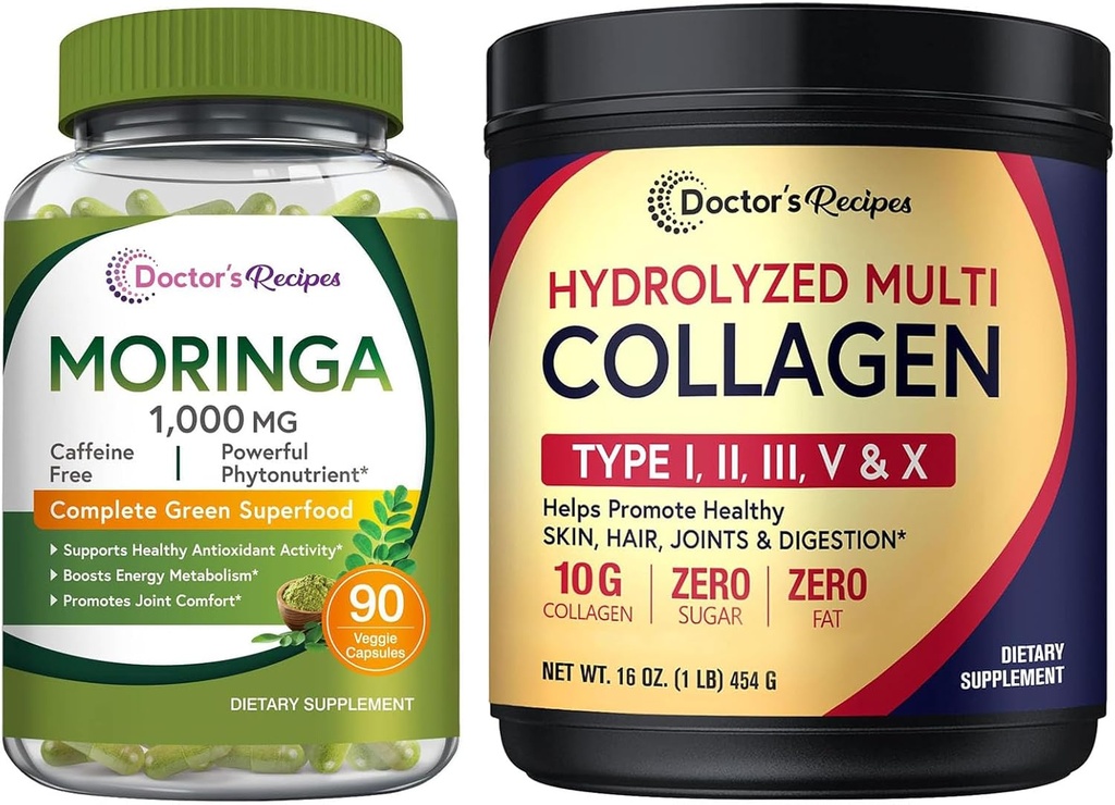 Lægens opskrifter Moringa 90 Vegan Caps & Multi Collagen Peptider Powder 16oz