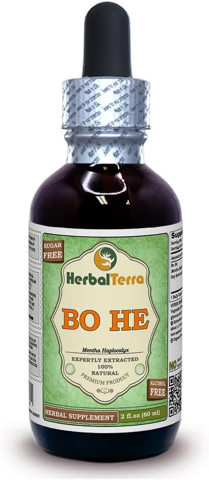 Bo He (Mentha halpocalyx) Glycerit, Tørret Herb Alkohol- Free Liquid Extract (Brand Name: HerbalTerra, Stolt Made in USA) 2 fl.oz (60 ml)