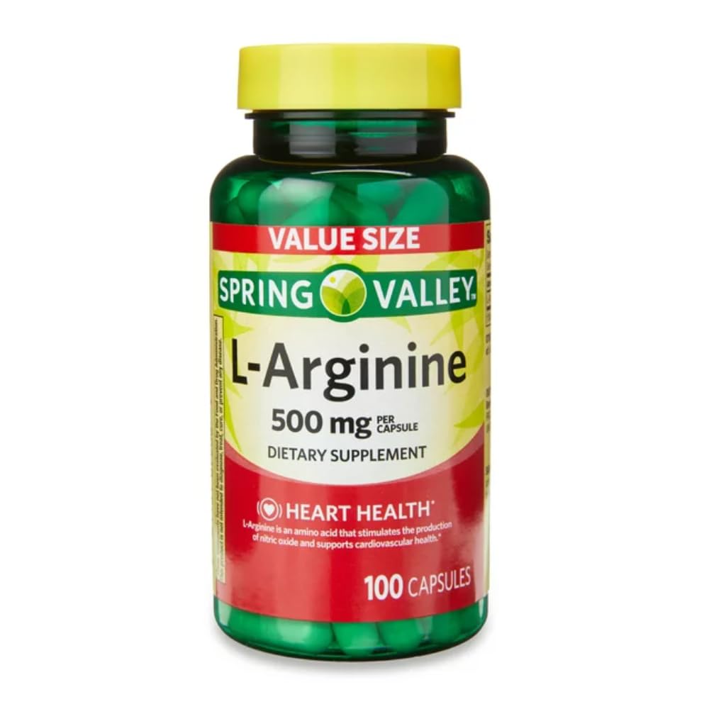 Generisk Spring Valley L 'Arginin Amino Heart Health supplement kapsler, 500 mg, værdi størrelse, 100 greve + 1 Mini Pill Container (Style & Color Varies)