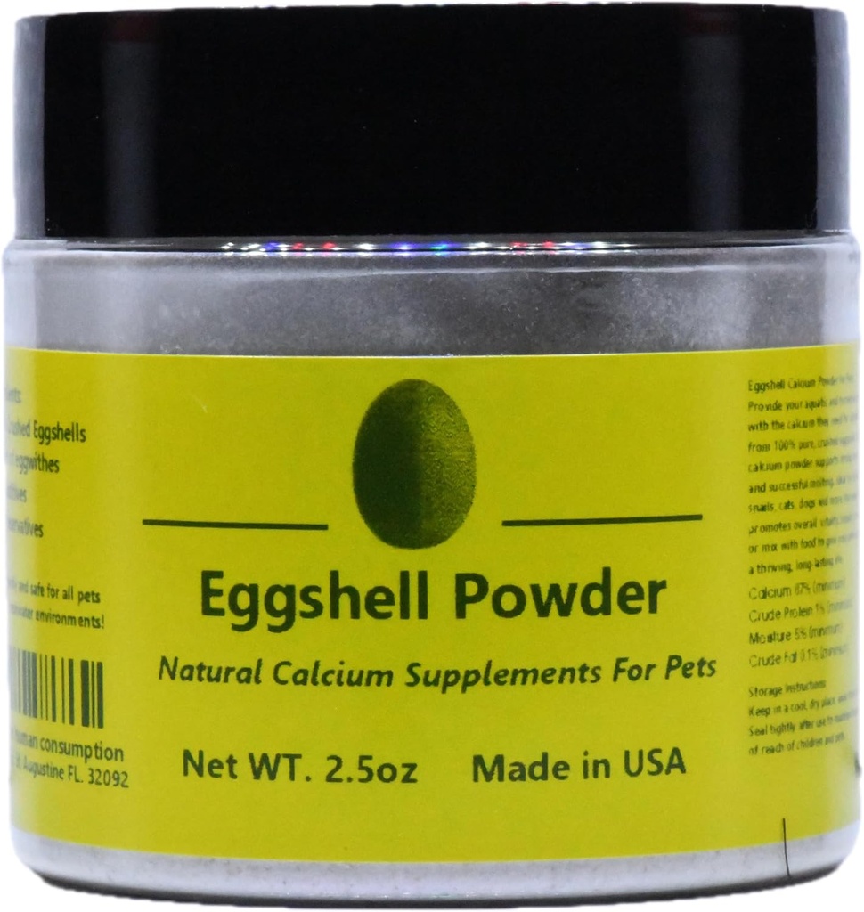 2.5oz Pure Eggshell Calcium supplement til kæledyr - Naturlig kilde til calcium fra Real Eggshell Velegnet til akvarier, rejer, Snegl, Krebsdyr, hvirveldyr, hunde, katte og andre kæledyr