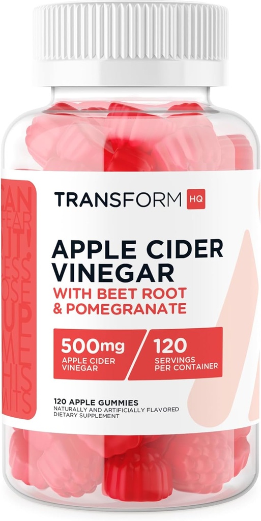 TransformHQ Apple Cider Vineddike Gummies (120 Servere, 500mg Per Servering) - Gluten fri, ikke-GMO