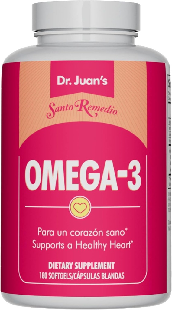 Santo Remedio Omega 3, understøtter kardiovaskulær sundhed, Kosttilskud, Ingen kunstige farver, Total Omega-3 fedtsyrer 2000 mg, 180 Softgels, 90 doser