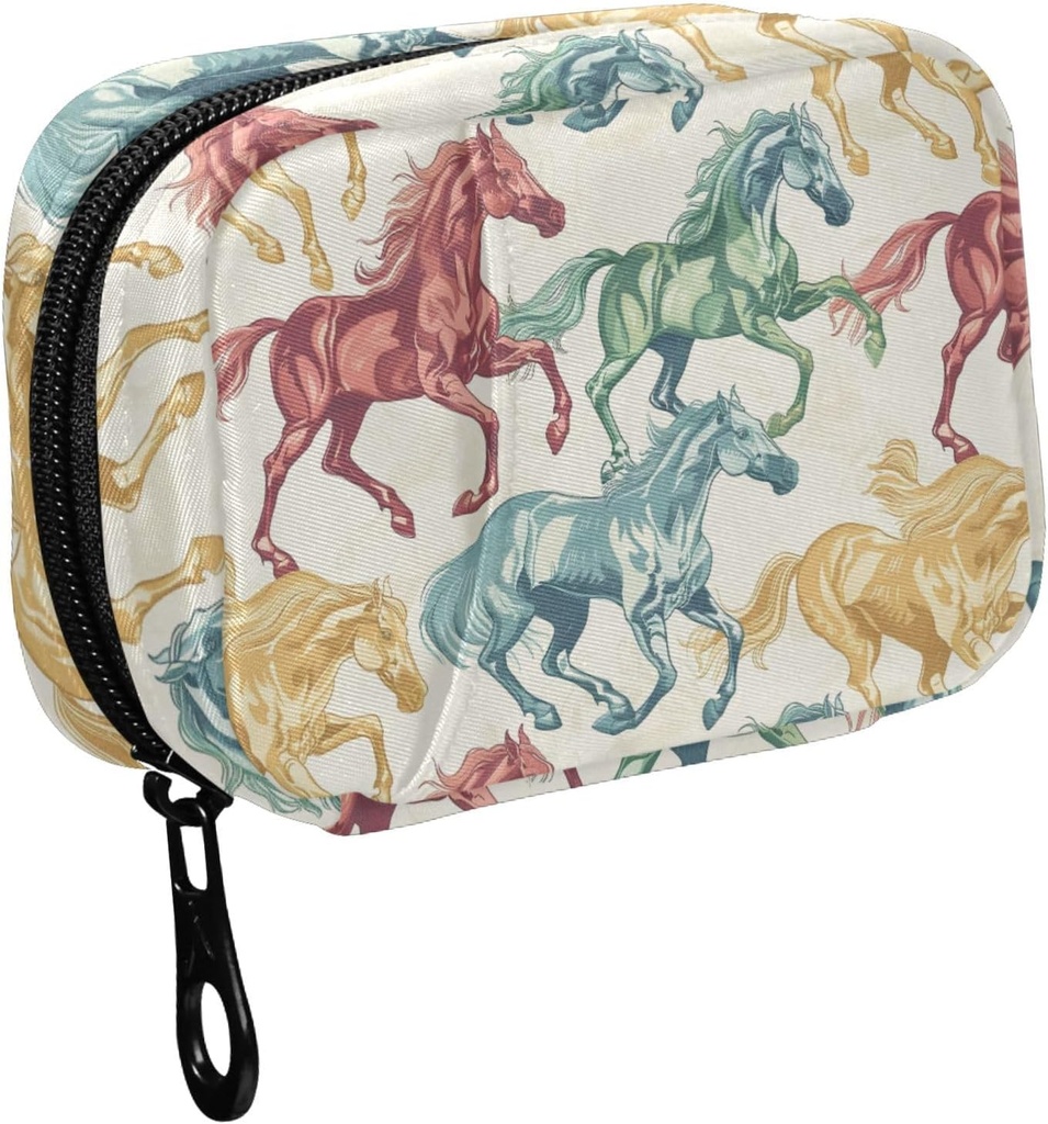 Fustylead Smukke Løbehest Pil Organizer til purse, Ugentlig Bærbar Pill Box med lynlås til opbevaring Vitaminer Fisk Olier Medicin Kosttilskud