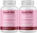 BESTVITE Quercetin med bromelain 500 mg / 250 mg (240 vegetariske kapsler) (120 x 2) - Ingen stearater - Ingen silikonedioxid - Vegan - Non GMO - Gluten Free
