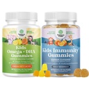 Bundle af Omega DHA Gummies for Kids - Fedtsyrer Omega 3 6 9 med C-vitamin til hjerne, Immunitet & Vision og Kids Immunity Support Gummies - Lækker C-vitamin med Zink & Echinacea Immunbooster