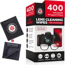 400 Eyeglass Rengøringsservietter + mikrofiber klud til Eyeglasses & Lens Rengøringsmidler 124; Præ- fugte, individuelt indpakket, Mindre Alkohol Formel 124; Lens servietter til Eyeglasses, Eye Glasses, Lenses & Screen