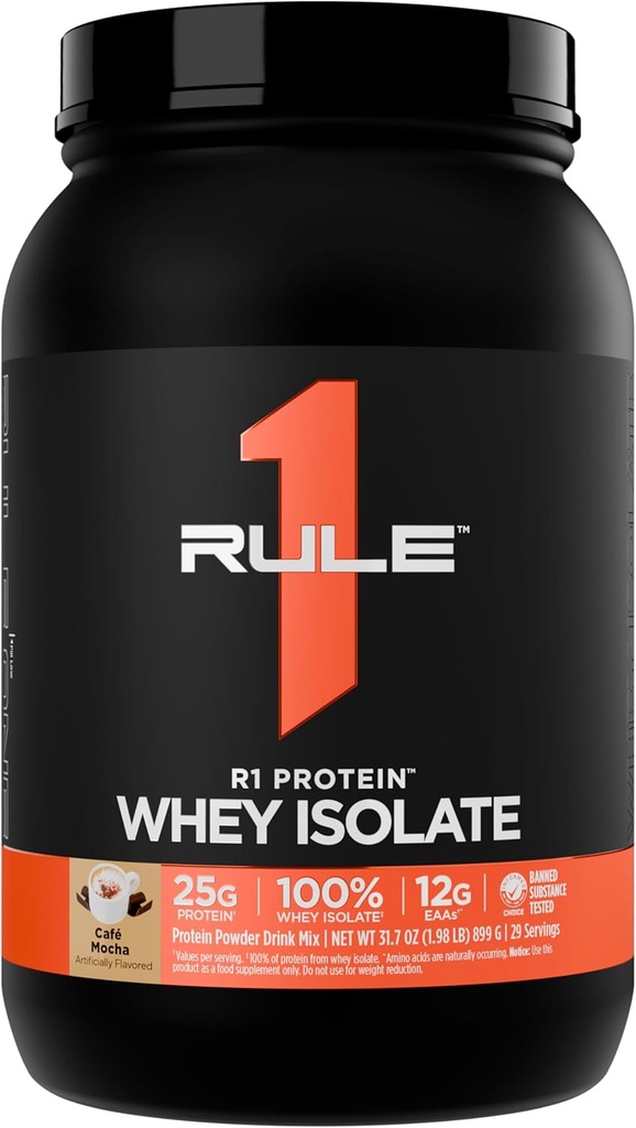 Regel 1 R1 Protein Whey Isolate - med 25g Protein & 6g BCAA Eksklusivt fra Isolated & Hydrolysed Kilder til træning Inddrivelse (2 Pounds *, Café Mocha)