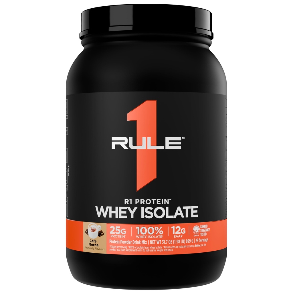 Regel 1 R1 Protein Whey Isolate - med 25g Protein & 6g BCAA Eksklusivt fra Isolated & Hydrolysed Kilder til træning Inddrivelse (2 Pounds *, Café Mocha)