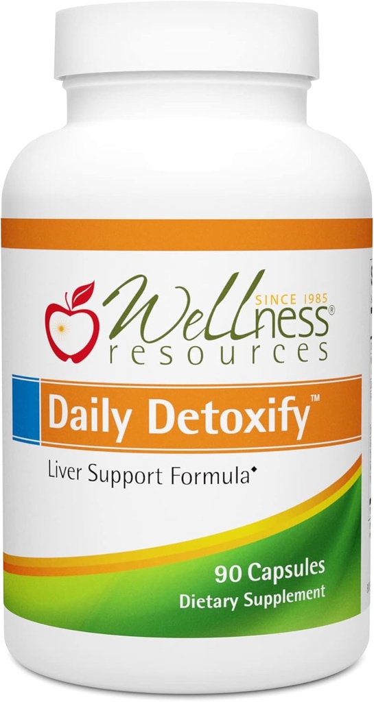 Wellness Resources Daily Detoxify med Silymarin, Mælkebøtte, RA Lipoic Acid, NAC, Chlorella og mere til leverstøtte og omfattende afgiftning (90 kapsler)