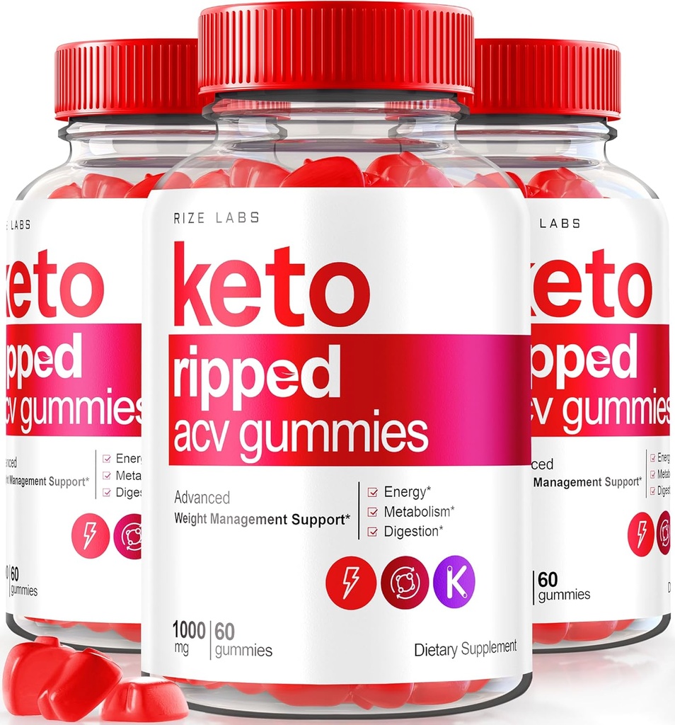 rize laboratorier (Pack of 3 Keto Ripped ACV Gummies, Official Keto ACV Gummies Advanced Weight Loss Support, Alle naturlige Apple Cider Vincipes, Premium Keto Plus ACV Gomitas Anmeldelser (180 Gummies)