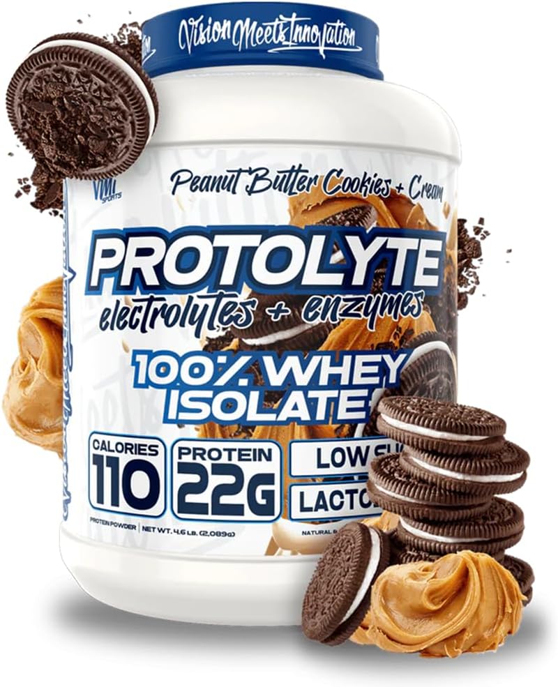 VMI Sportsudstyr 124; ProtoLyte Whey Isolere Protein Powder 124; Lav kalorie Whey til vægttab og muskelgain 124; fordøjelsesbesvær Enzymes • 124; Non- GMO (4,6 LB, Peanut Butter Cookies og Cream)