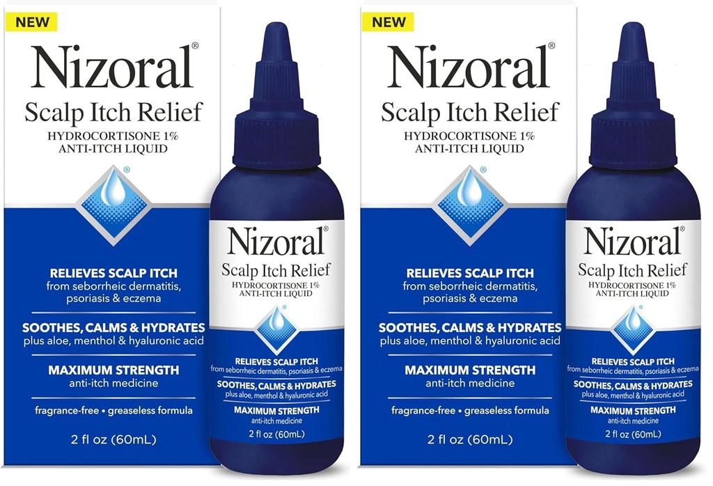 Nizoral Scalp Itch Relief Liquid - Relieves Scalp Itch and Soothes, Calms and Hydrates with Maximum Strength Anti- Itch Medicine (Hydrocortison 1%), 2 Fl Oz (Pack of 2)