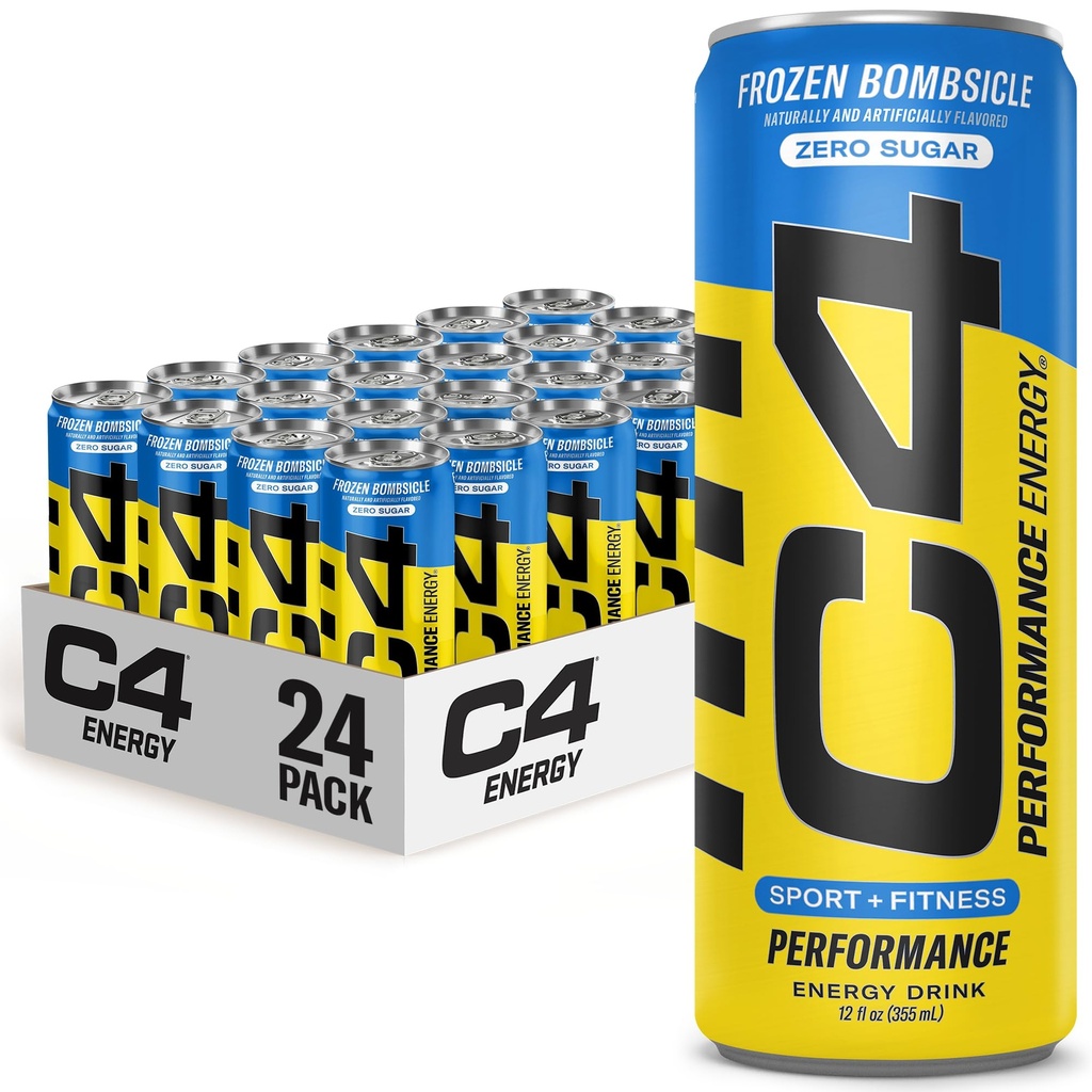 C4 Energy Drink 12oz (pakke af 24) - Frossen Bombsicle - Sukker Free Pre Workout Performance Drikke med ingen kunstige farver eller farvestoffer