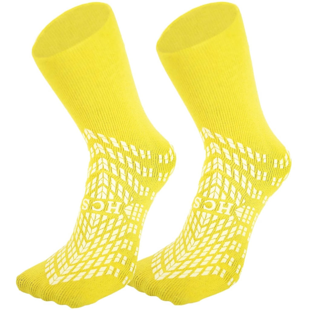 HCS Non- Slip Hospital Sokker med Grips til kvinder & Mænd (6 par) - 360 All- Around Tread Non- Slip Sock, Ældre / seniorer - Hospital Grip Sokker, Kvinder, Mænd - Fall Risk Patient Tøfler (Gul, Regelmæssig)