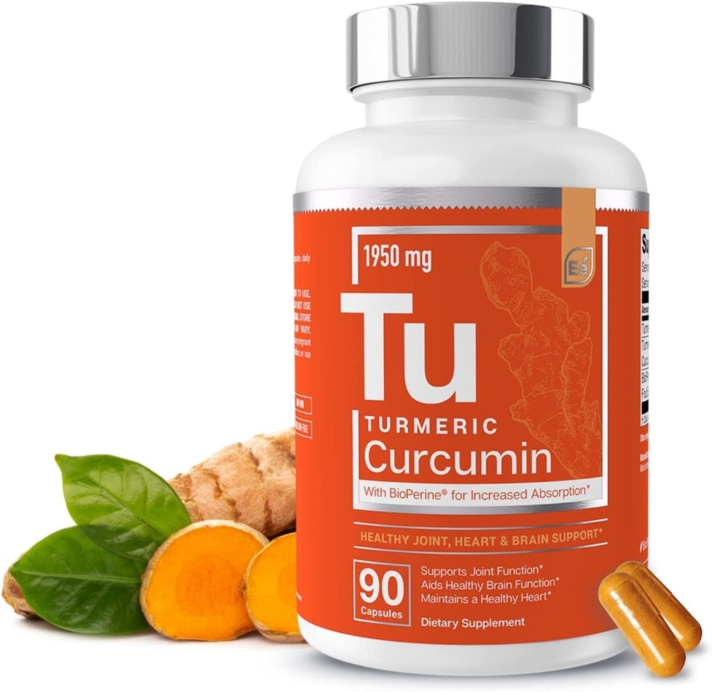 Essentielle elementer Gurkemeje - Fælles, hjerte & hjerne support - med Bioperine for øget absorption 1950 mg - 90 kapsler