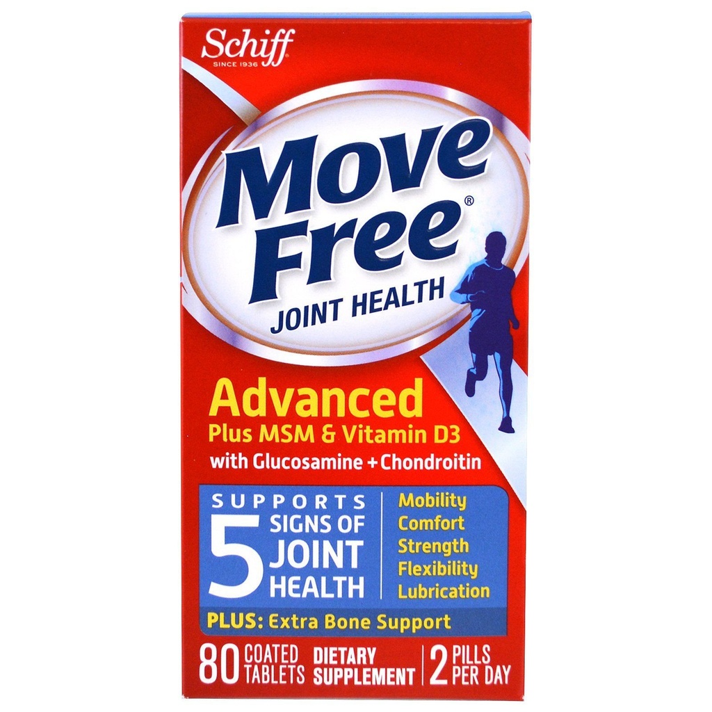Flyt gratis glucosamin og Chondroitin Plus MSM & D3 Avancerede fælles sundhedstillæg tabletter, (80 Tæl i en kasse), understøtter mobilitet, Comfort, Styrke, Fleksibilitet og Smøreevne * (Pack of 3)