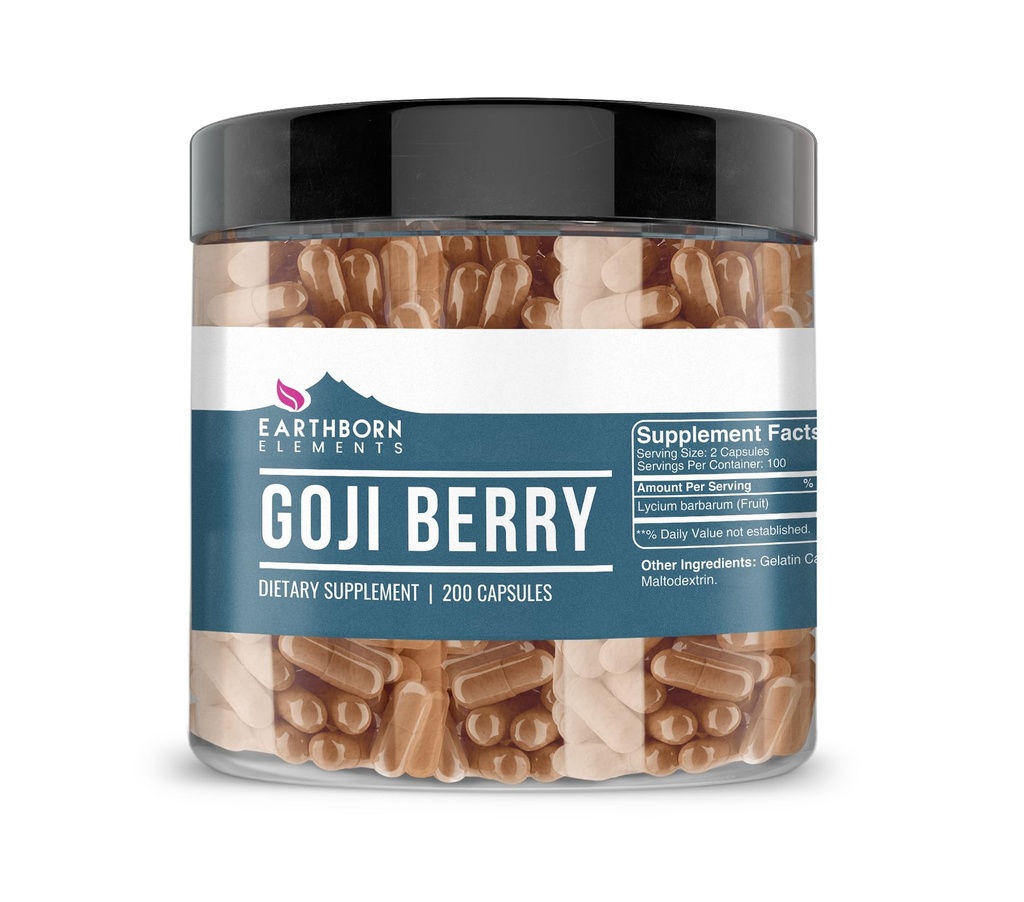 Earthborn Elements Goji Berry 200 Kapsler, Pure & Ufortyndet, Ingen tilsætningsstoffer