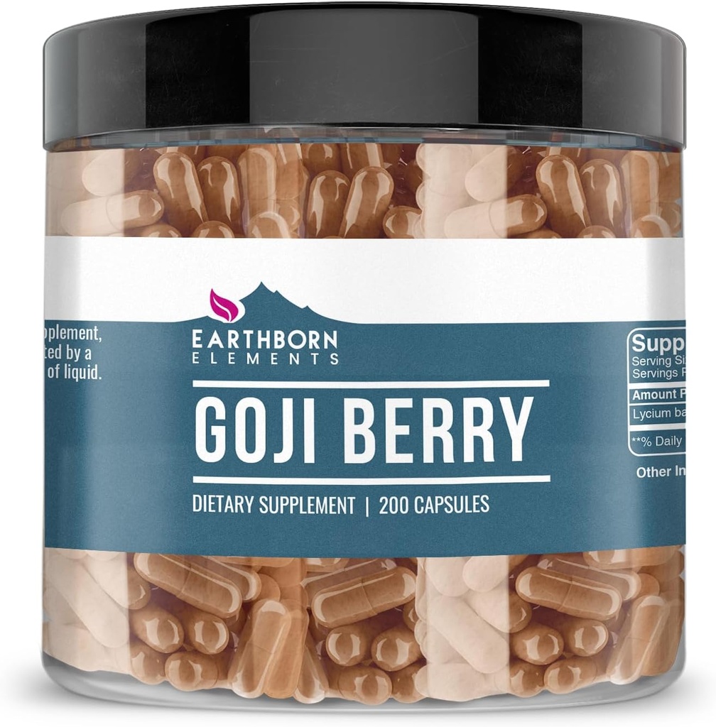 Earthborn Elements Goji Berry 200 Kapsler, Pure & Ufortyndet, Ingen tilsætningsstoffer