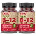 DEVA Vegan Vitamin B- 12, High Potency 2500 mcg B12, Fast opløsning, Sublingual, 90 tabletter (pakke med 2)