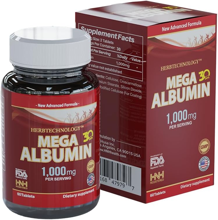 Dr.K&C HNHusa Mega Albumin Protein 1000mg 60 Tablets Healthy Kidney Liver Function Wellness Overall Health Support Energy Life Balance Supplement 60tabs 1pk