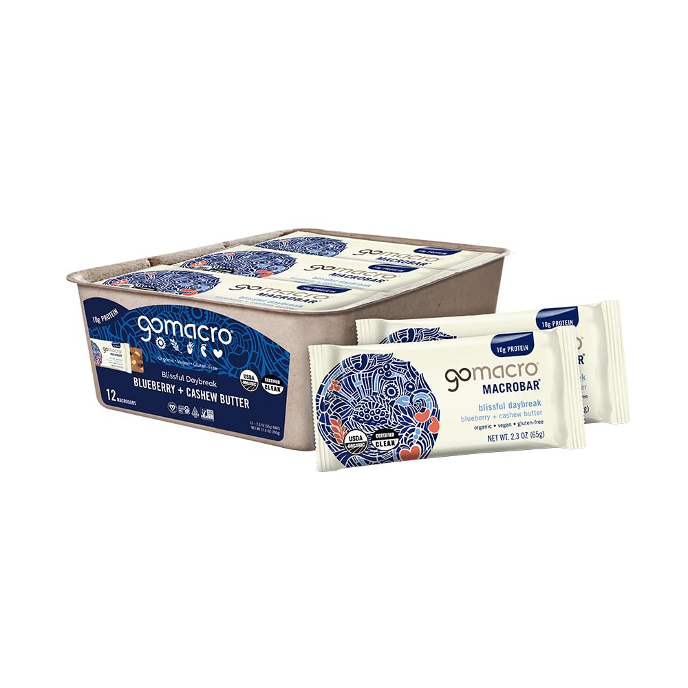 GoMacro Macrobar Organic Vegan Protein Bars - Blåbær + Cashew Butter (2.3 Ounce Bars (pakke med 12)