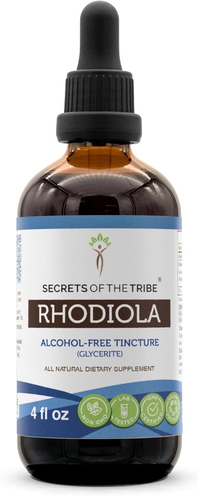Secrets of the Tribe Rhodiola Alcohol- Free Tincture (Glycerite) 655 mg Rhodiola (Rhodiola Rosea) Tørret rod (4 Fl Oz) Energistøtte supplement