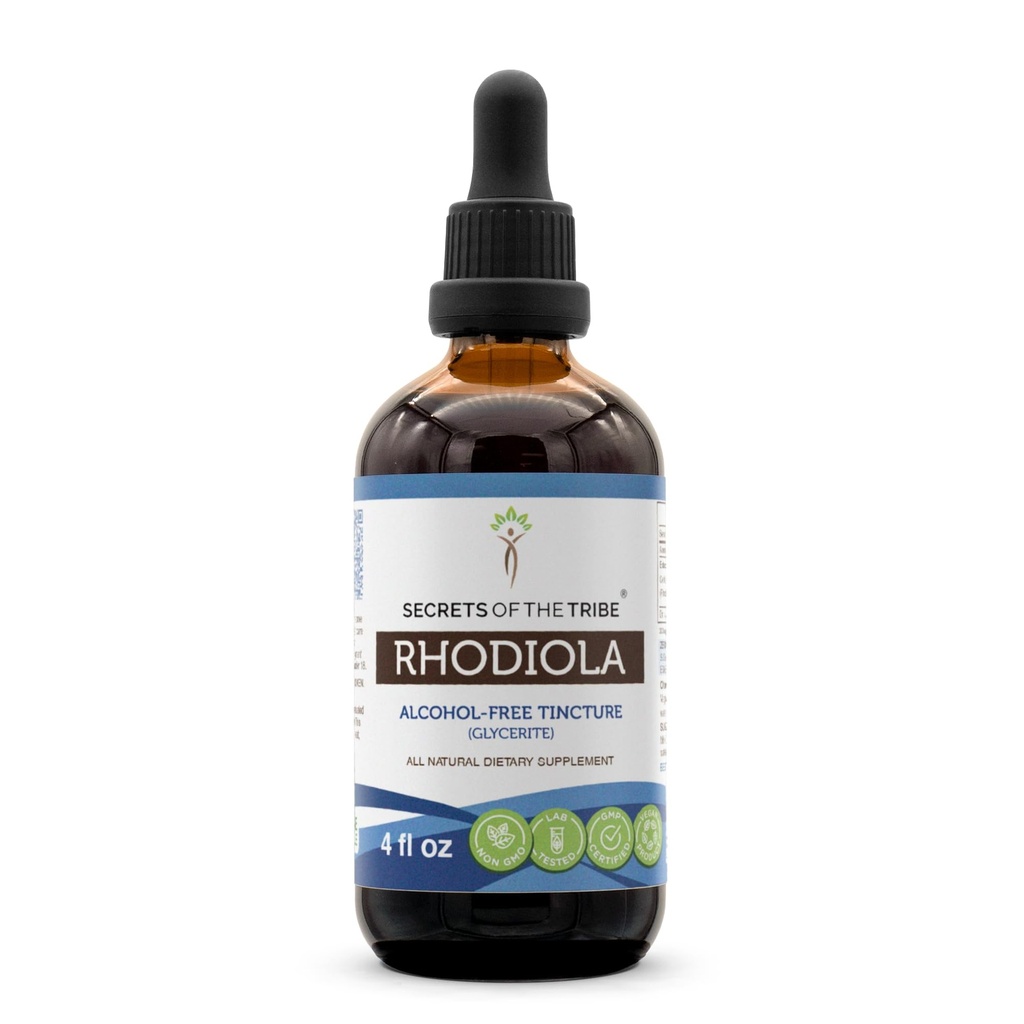 Secrets of the Tribe Rhodiola Alcohol- Free Tincture (Glycerite) 655 mg Rhodiola (Rhodiola Rosea) Tørret rod (4 Fl Oz) Energistøtte supplement