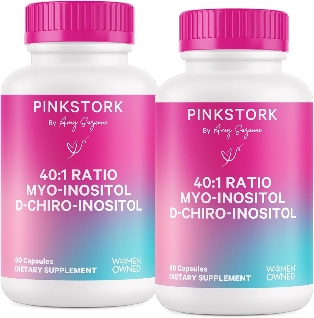 Pink Stork Myo- Inositol & D- Chiro Inositol Supplement - Hormonal balance for kvinder - Ovarial Support - 40: 1 Ratio - Fertilitet Kosttilskud til kvinder - 180 kapsler, 2 måneders forsyning