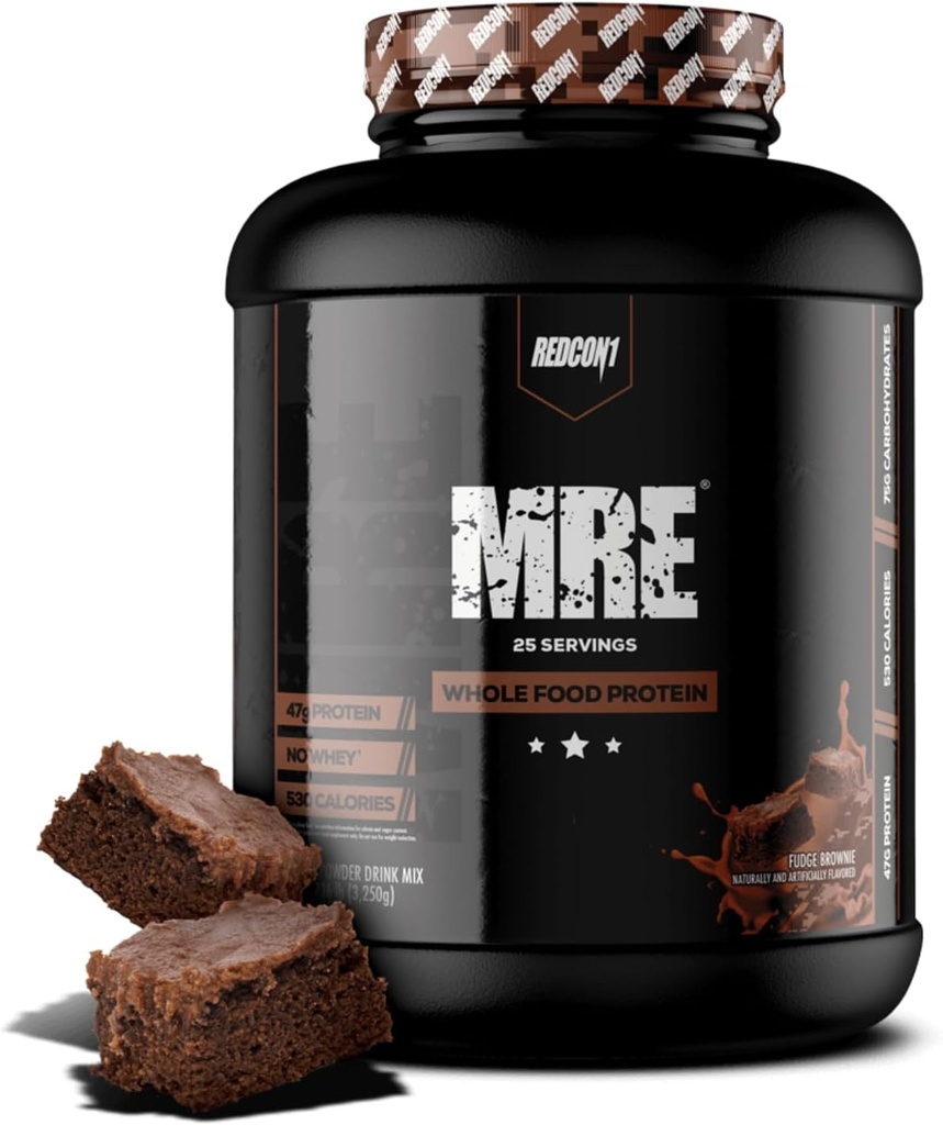 REDCON1 MRE Protein Powder, Fudge Brownie - Meal udskiftning Protein Blend Made with MCT Oil & Whole Foods - Protein med naturlige ingredienser til hjælp i muskel inddrivelse (25 Servere)