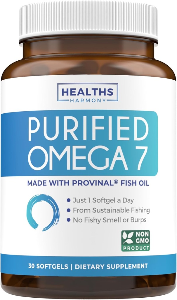 Omega 7 supplement til kvinder og mænd - høj potens & renhed Palmitoleinsyre Fedtsyresyre Fiskeolie supplement fra Patenteret Provinal med Laveste Palmitic Acid - bæredygtigt sømmet (1 måned Tilgang)