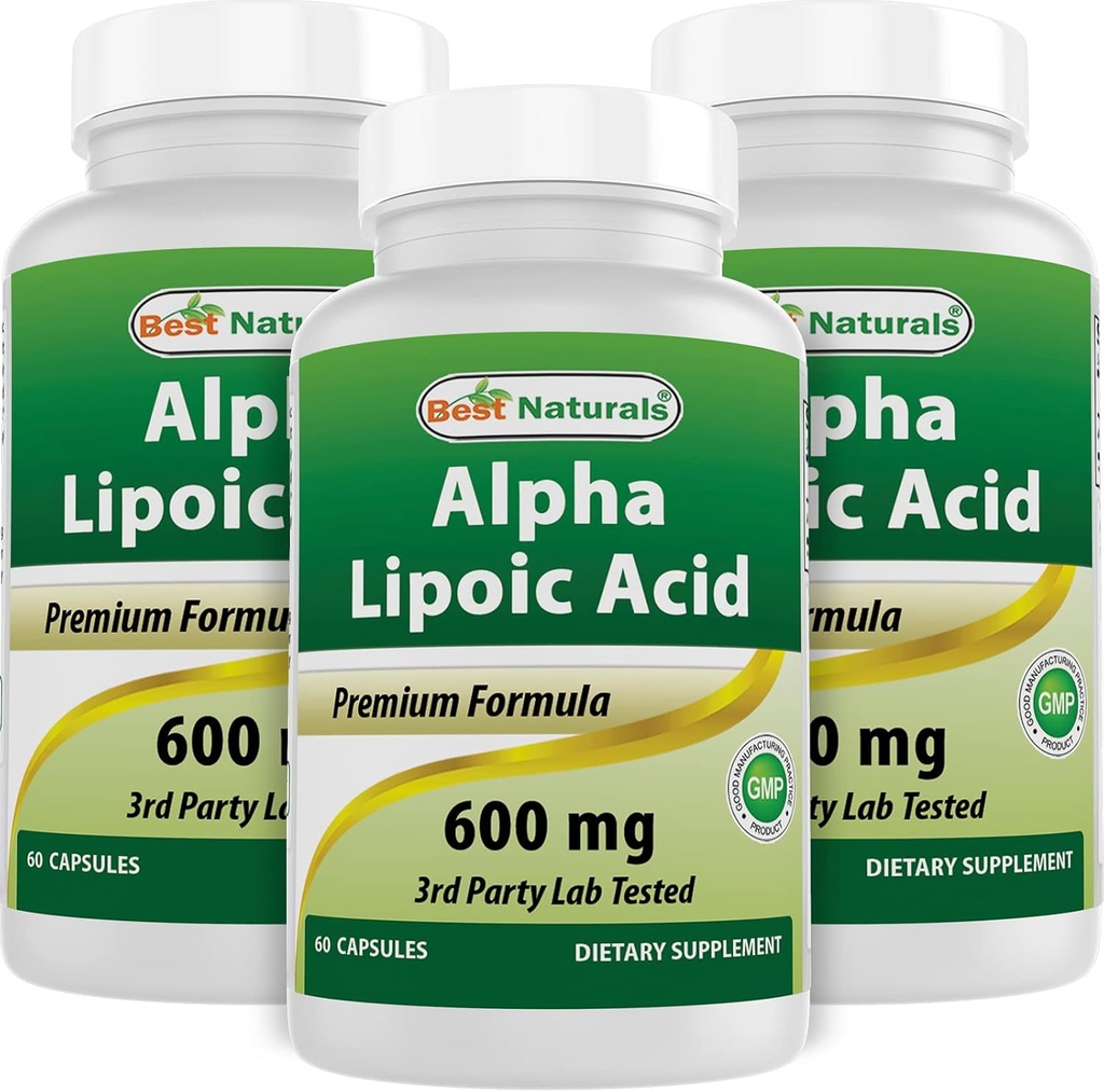 Bedste Naturals Alpha Lipoic Acid 600 mg 60 kapsler - ALA Kraftig antioxidant (60 greve (pakning med 3))
