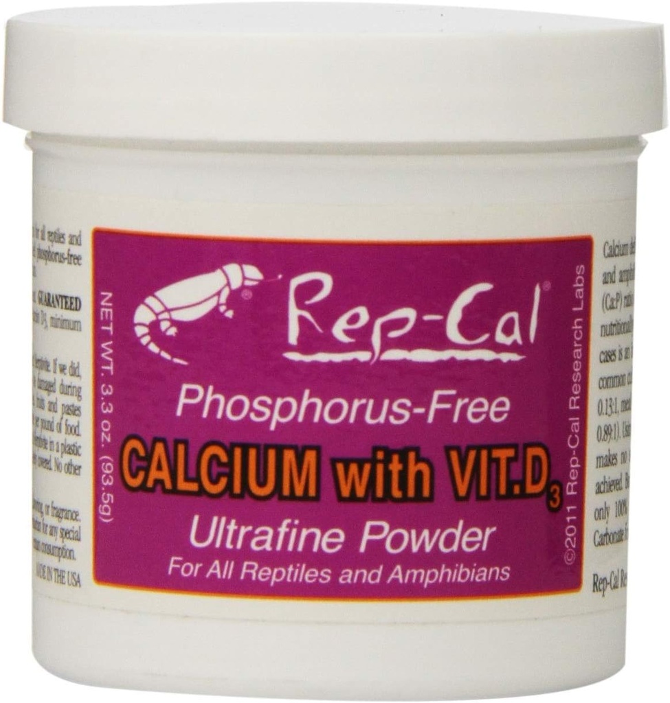 Rep-Cal Phosphorus Free Calcium with Vitamin D3 - Ultrafine Powder 3.3 oz - Pack of 6