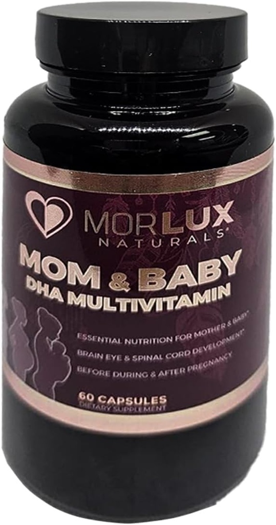 Moar & Baby DHA Multivitamin - Prenatal & Postnatal Vitaminer for Kvinder - Understøtter Baby 's Brain, Eye & Bone Development - Non-GMO, Gluten- Free, 60 Kapsler