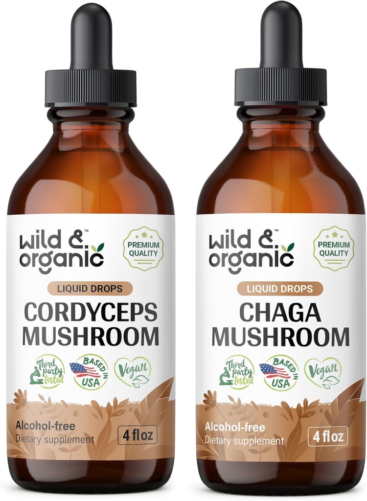 Wild & Organic Cordyceps Tinktur 4 fl oz & Chaga Mushroom Tinktur 4 fl oz
