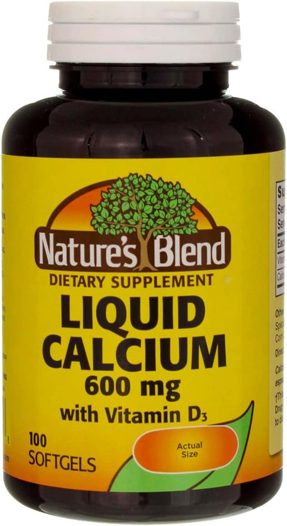 Flydende calcium 600 mg med D-3 (100 Softgels) 3 FLASKER I alt 300 Softgels