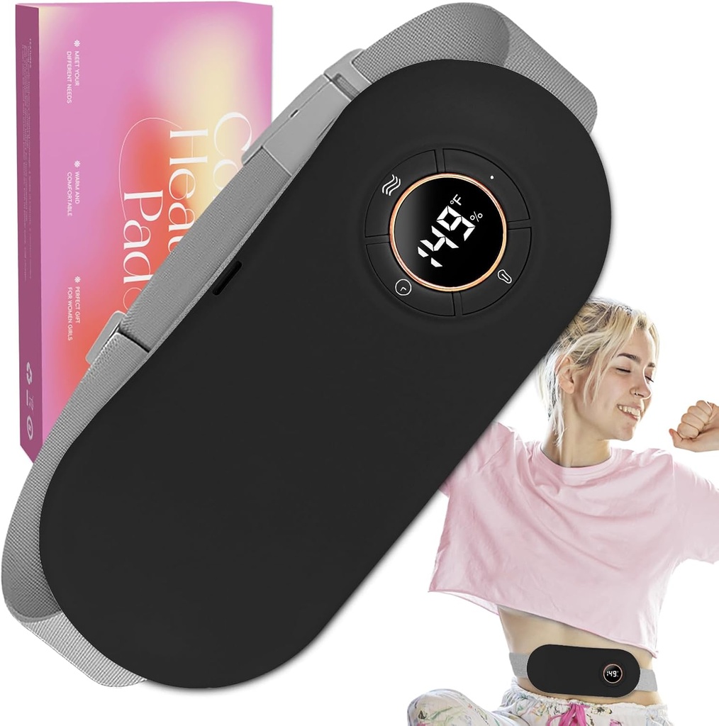 Opvarmning Pad for Periode Cramp 5000mAh - 6 Varmeniveauer & 6 Massage Modes - 3 Timer Indstillinger, Portable Cordless Menstruelle Opvarmning Pad Gaver til hende, Kvinder, Pige og kone