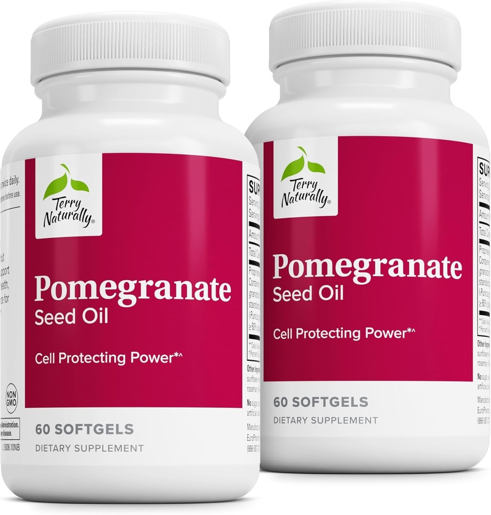Terry naturligt Pomegranate Seed Oil - Kosttilskud til støtte Cardiovaskulær Sundhed - Urteik Non- GMO supplement med Omega- 5 & Pomegranate Extract - 60 Softgels, 2 Pack