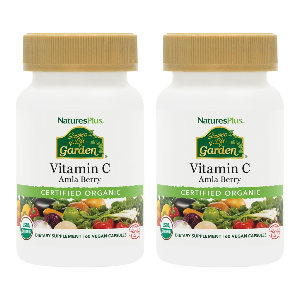 NaturePlus Kilde til Life Garden C-vitamin - 60 Veganske kapsler, Pack of 2 - Immunsystemet Support - Certificeret Organisk, Non- GMO, Gluten Free - 60 Total Servering