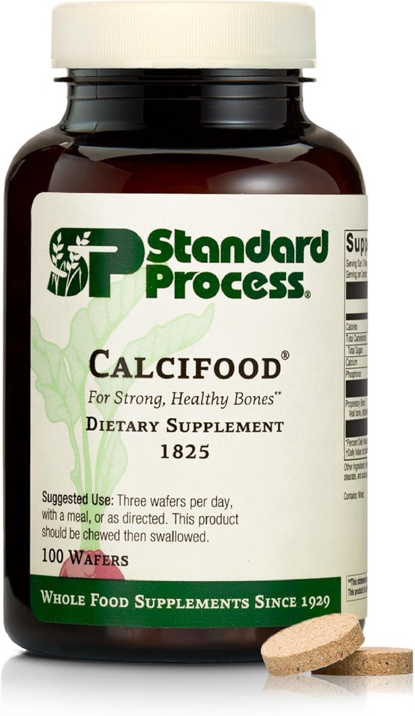 Standard Process Calcifood - Calcium supplement til benstyrke & Calcium Absorption - Bone Health Support til kvinder & mænd - Non- Dairy & Non- Soy - 100 Wafers